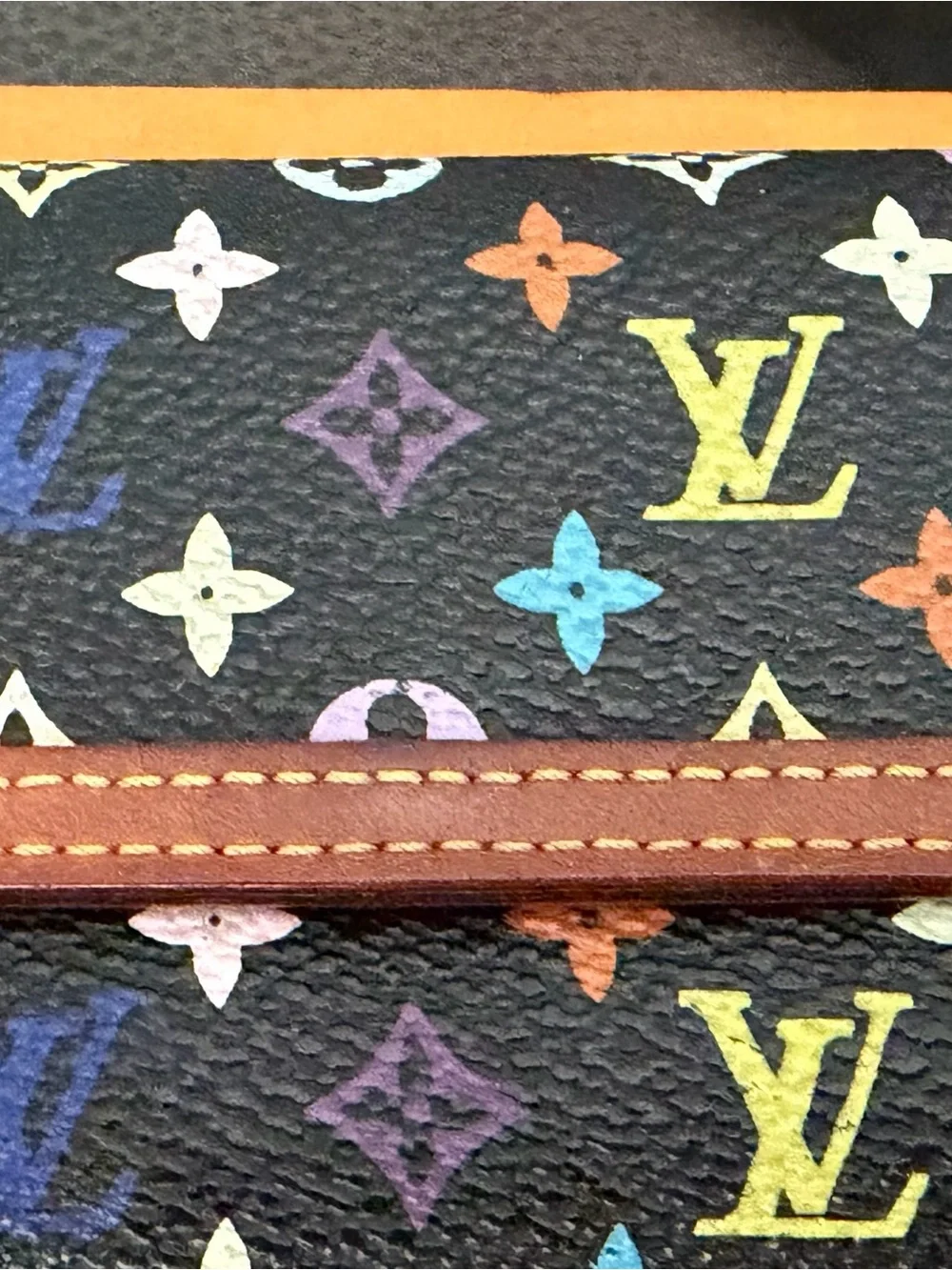 Louis Vuitton Porte Monnaie Plat Black Multicolor Monogram Canvas